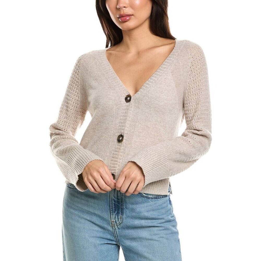 Brodie Cashmere Womens  Natalie Deep V 100% Cashmere Cardigan, Brown